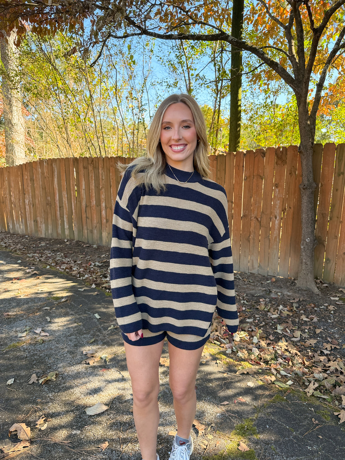 Claire Stripe Set- Navy/Khaki