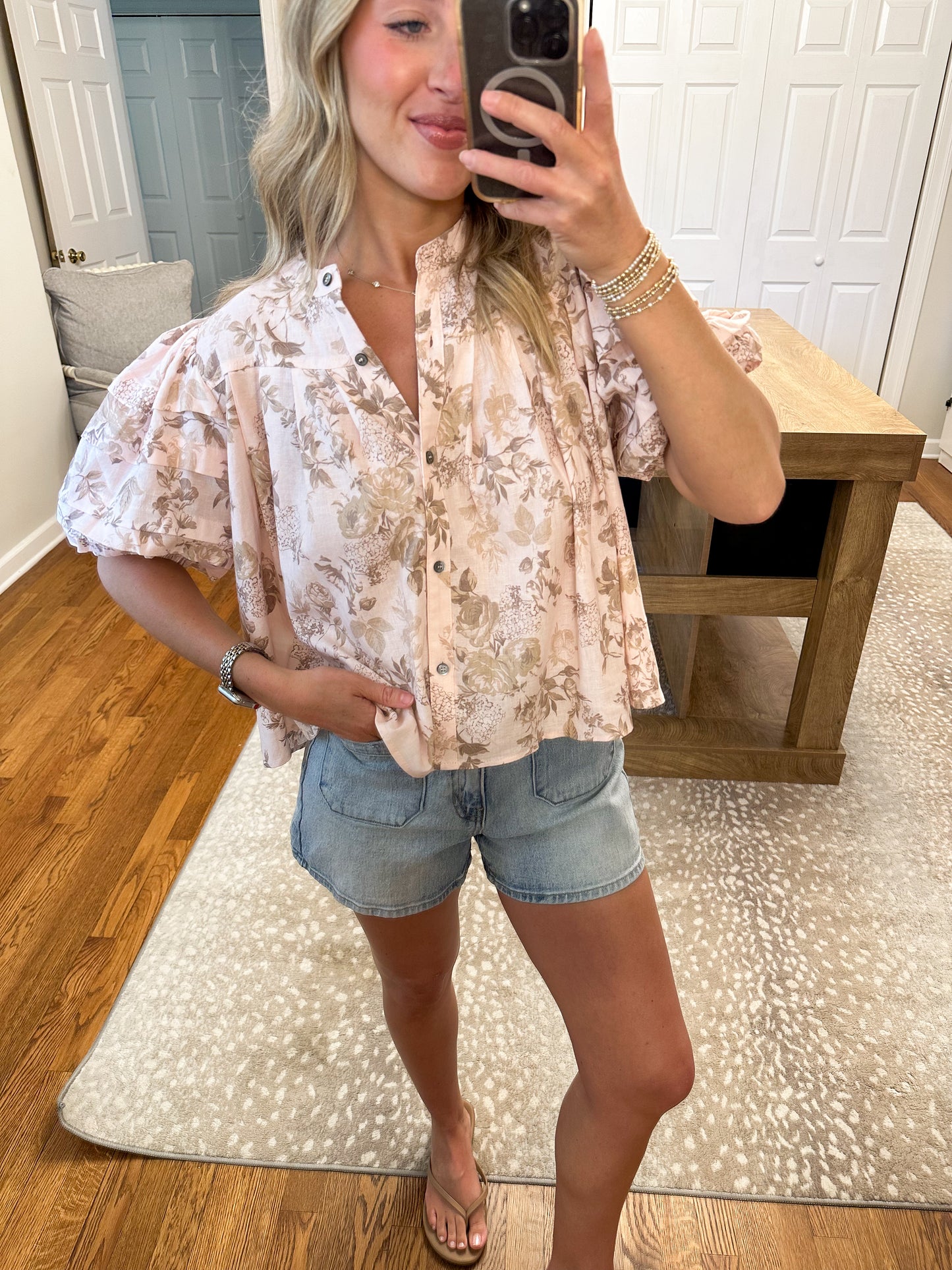 Marissa Floral Top- Blush/Khaki
