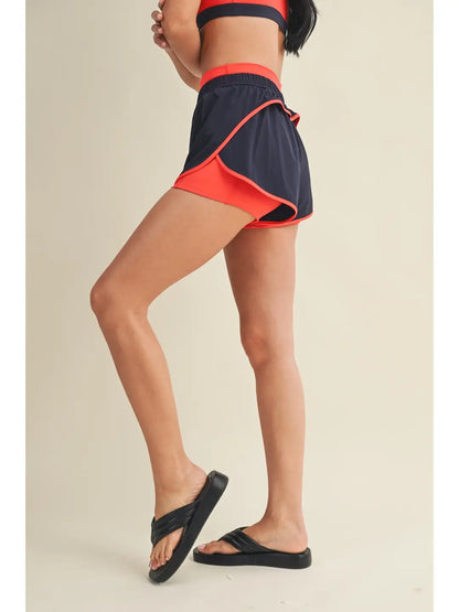 Double Layer Nylon Shorts- Navy