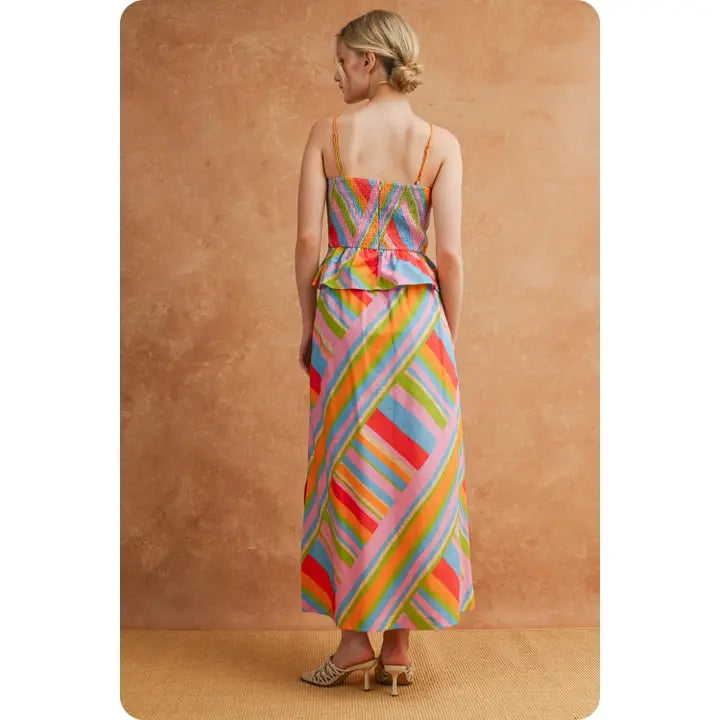 Geometric Print Maxi Skirt Set- Multi