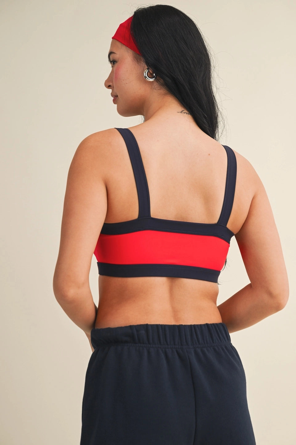 Contrast Block Sports Bra- Blood Orange/Navy