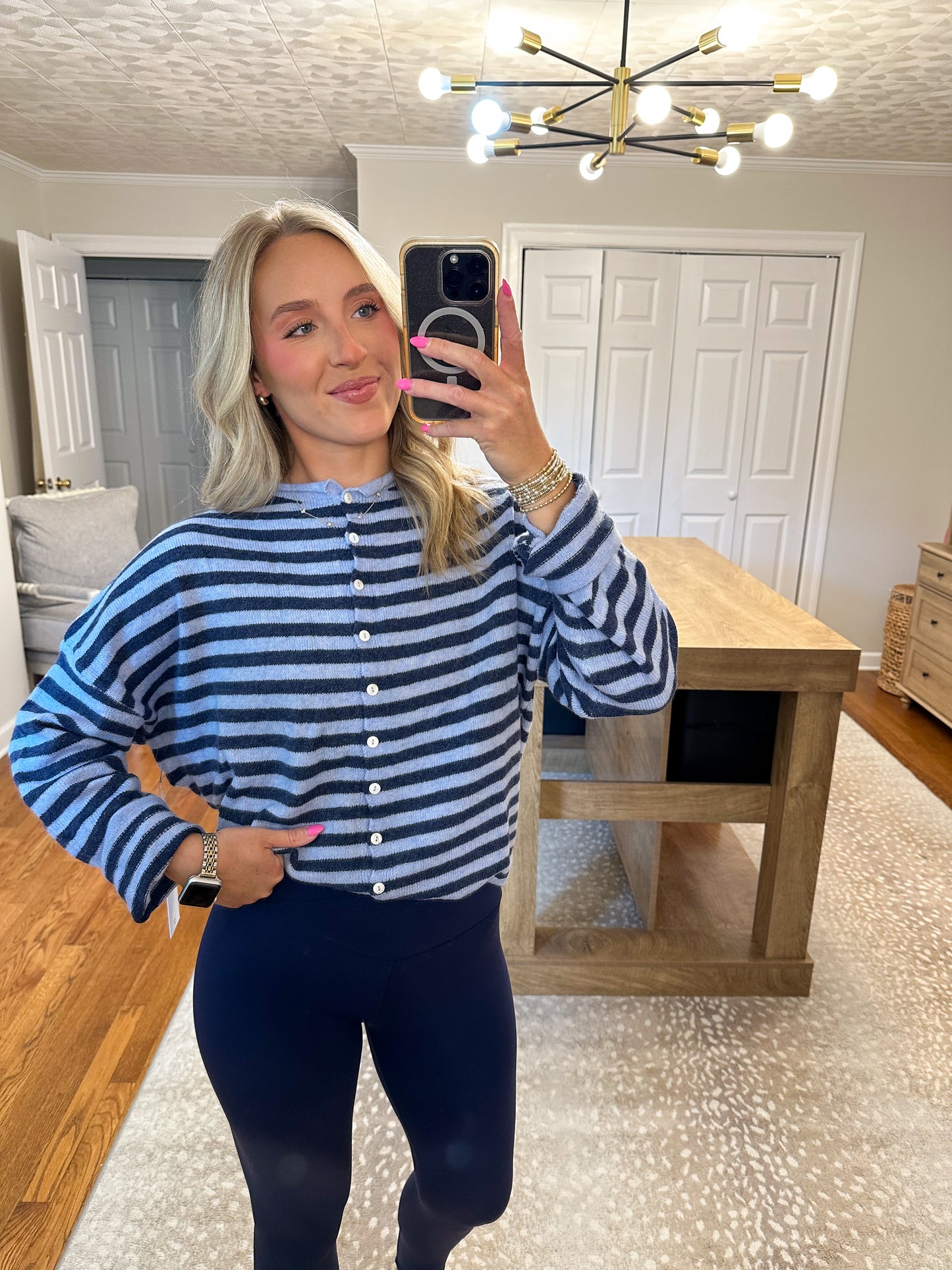 Piper Cardigan Striped- Dusty Blue