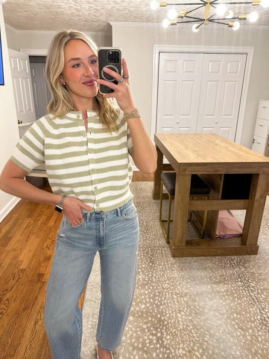 Arya Stripe Sweater- Sage/White