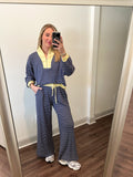 Kennedi Stripe Set- Navy/Yellow
