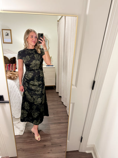 Adeline Floral Maxi Dress- Black/Olive