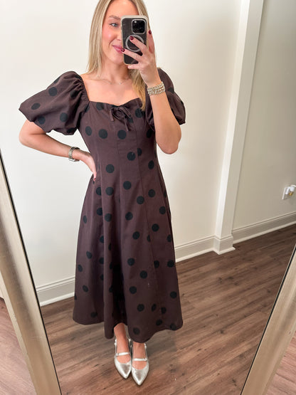 Louisa Midi Dress- Brown/Black