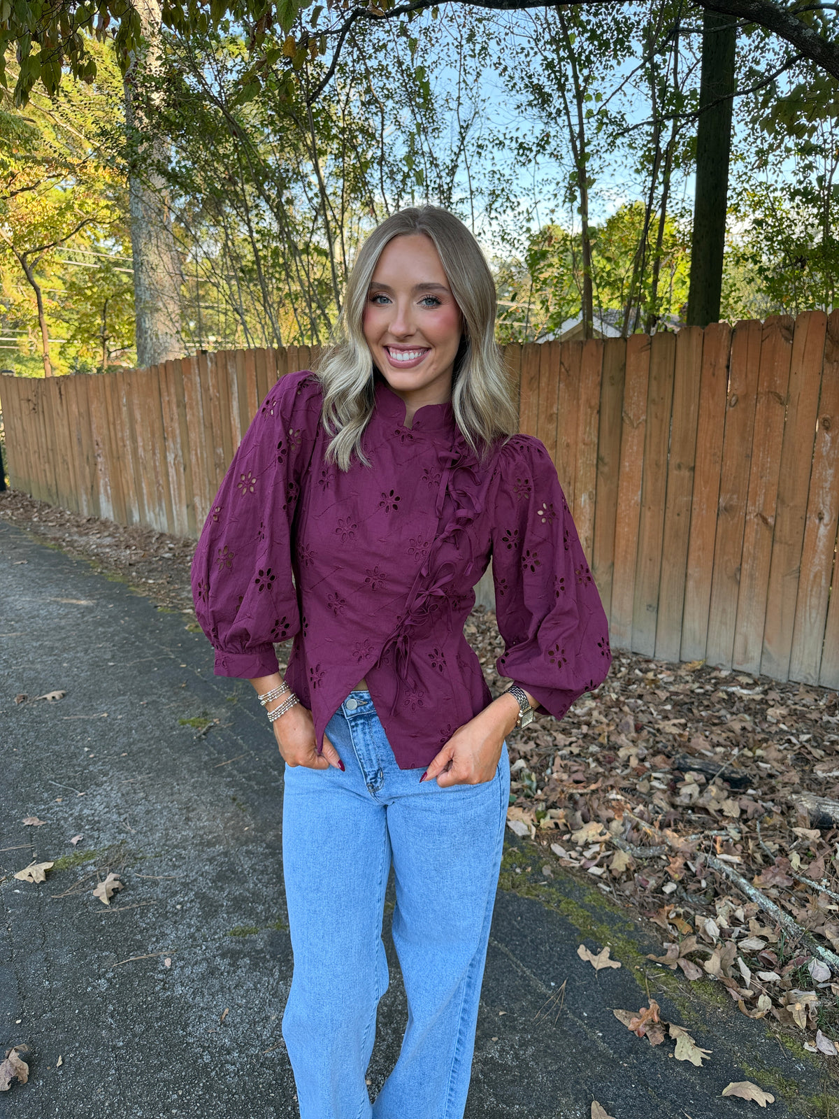 Elisa Tie Top- Burgundy