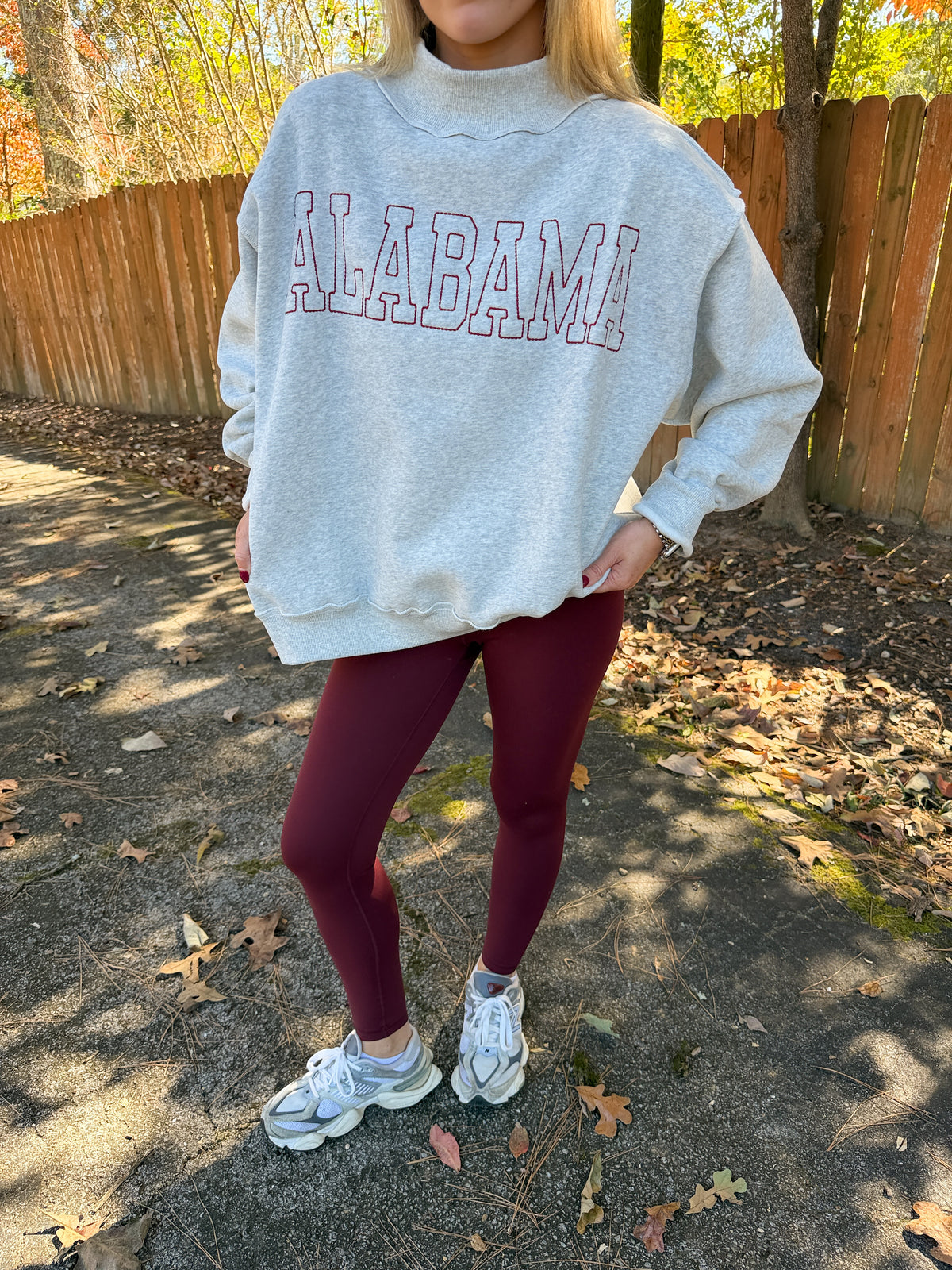 Alabama Stitch Outline Mockneck Sweatshirt- Grey