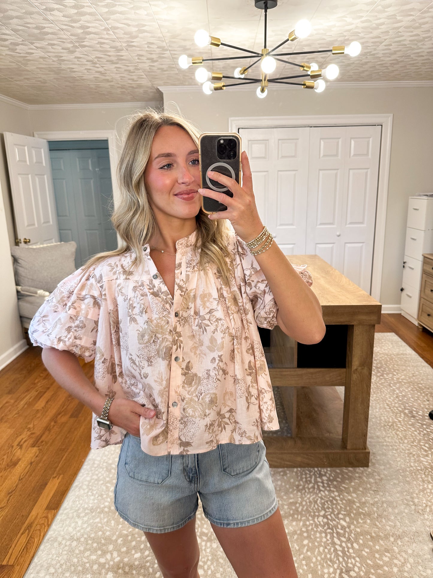 Marissa Floral Top- Blush/Khaki