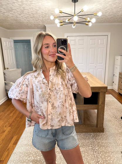 Marissa Floral Top- Blush/Khaki