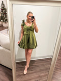 Olive Glossy Mini Dress