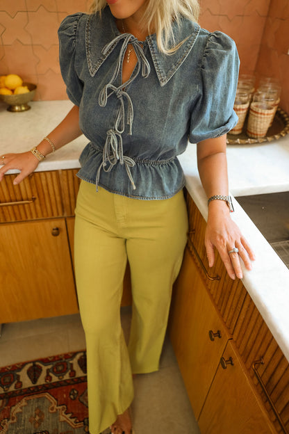 Straight Wide Leg Denim Pants- Lemon Squeeze