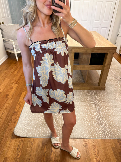 Palma Floral Mini Dress- Brown/Blue