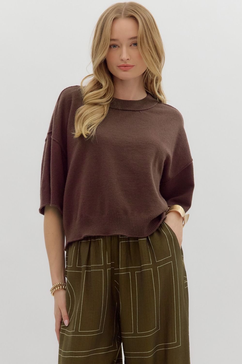 Miller Sweater Top- Brown