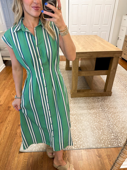 Isla Green Stripe Midi Dress