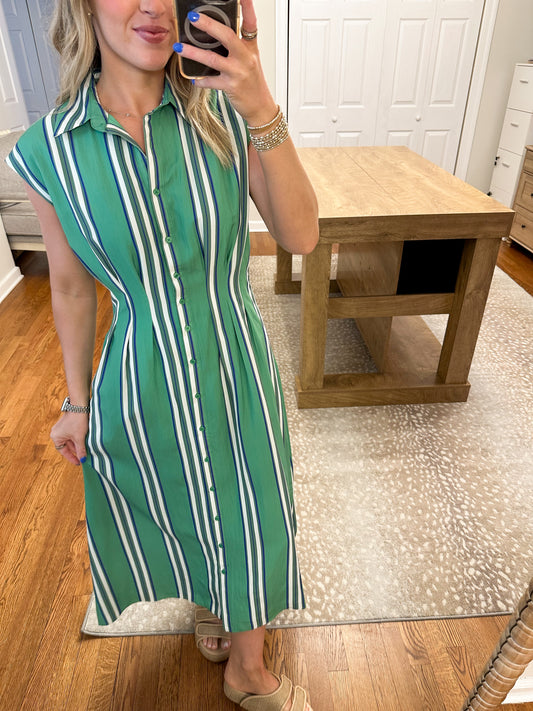 Isla Green Stripe Midi Dress