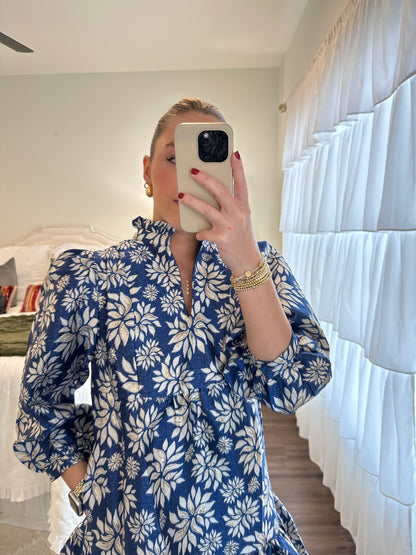 Metallic Print Dress– Navy