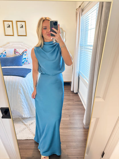 Rosie Satin Skirt Set- Teal