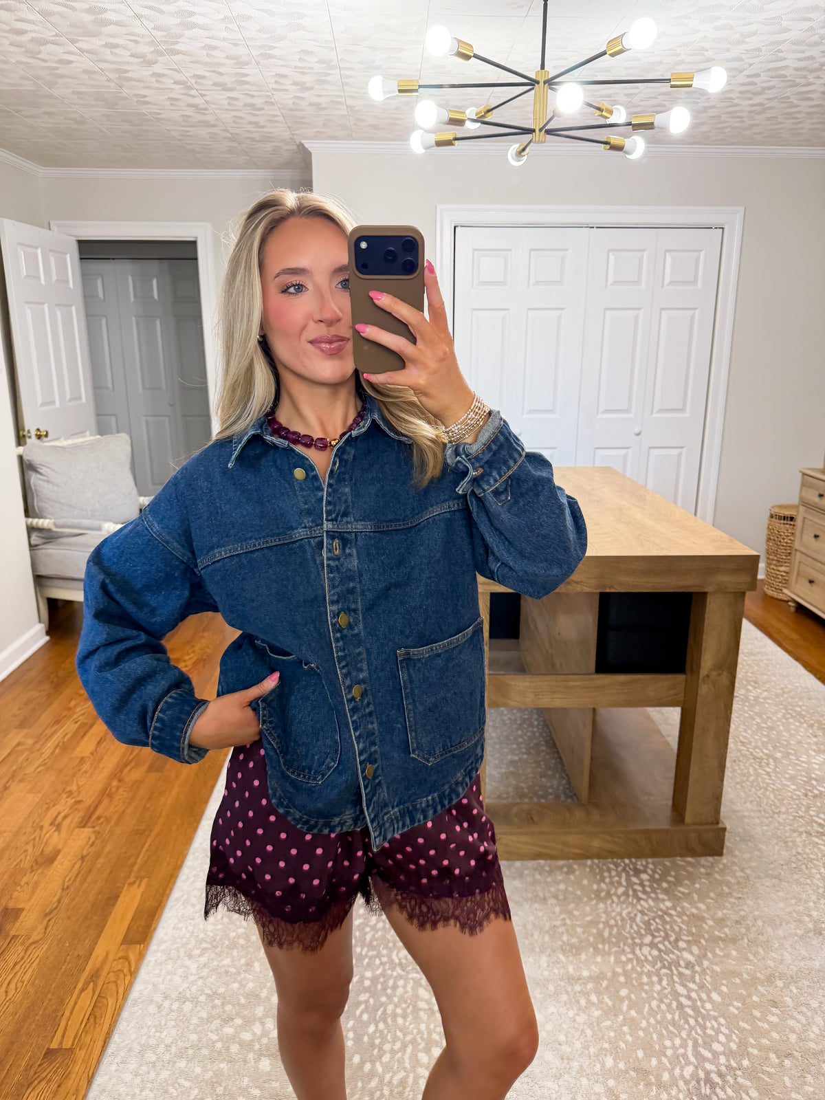 Lace Trim Polka Dot Shorts- Plum