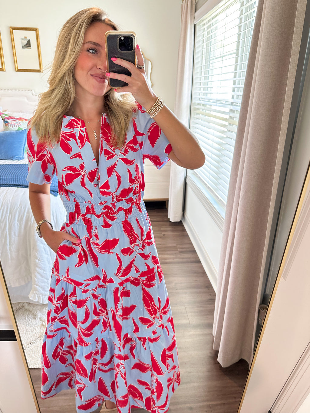Mia Midi Dress- Blue/Red