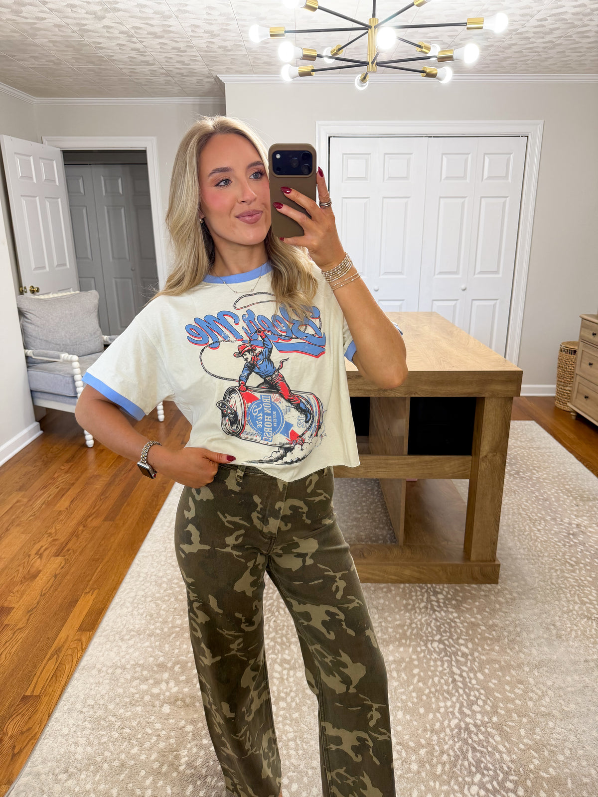Beer Me Ringer Tee- Blue/Off-White