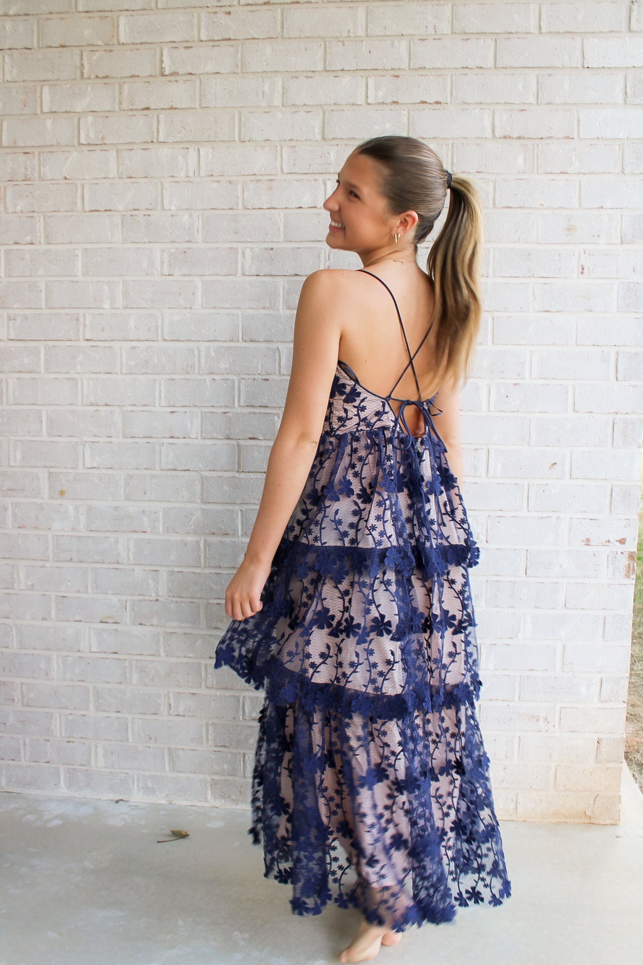 Crochet Layered Midi- Navy