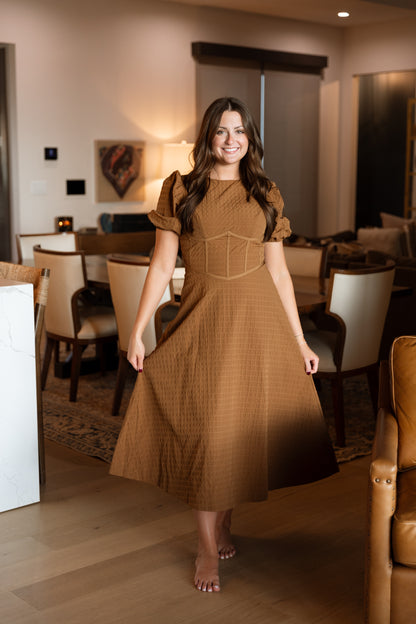 Hattie Midi Dress- Brown
