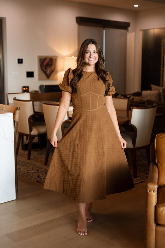 Hattie Midi Dress- Brown