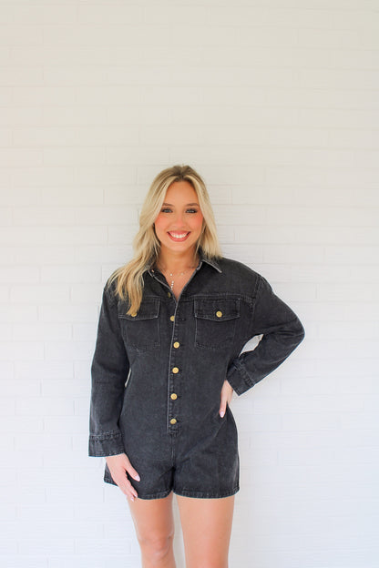 Long Sleeve Denim Romper