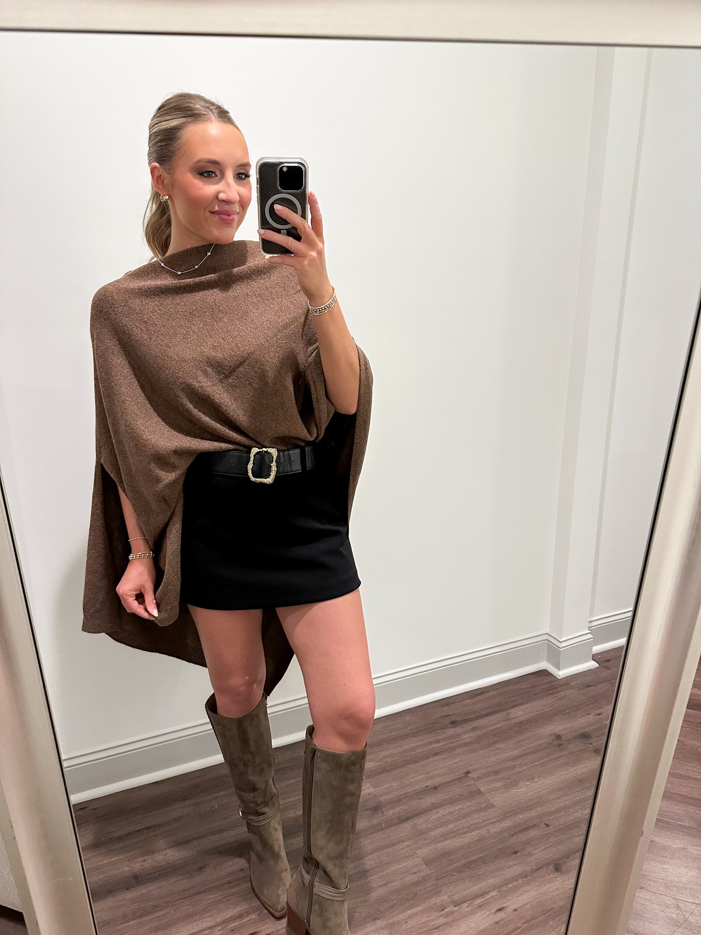 Asymmetrical Poncho Top- Brown