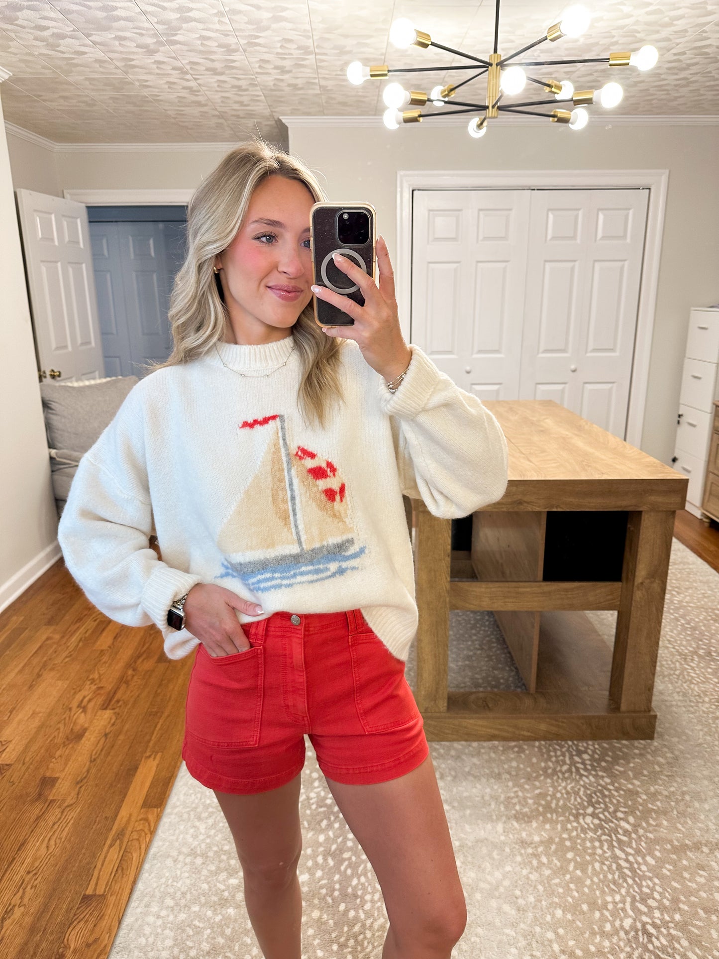 Sailboat Knit Sweater- Cream