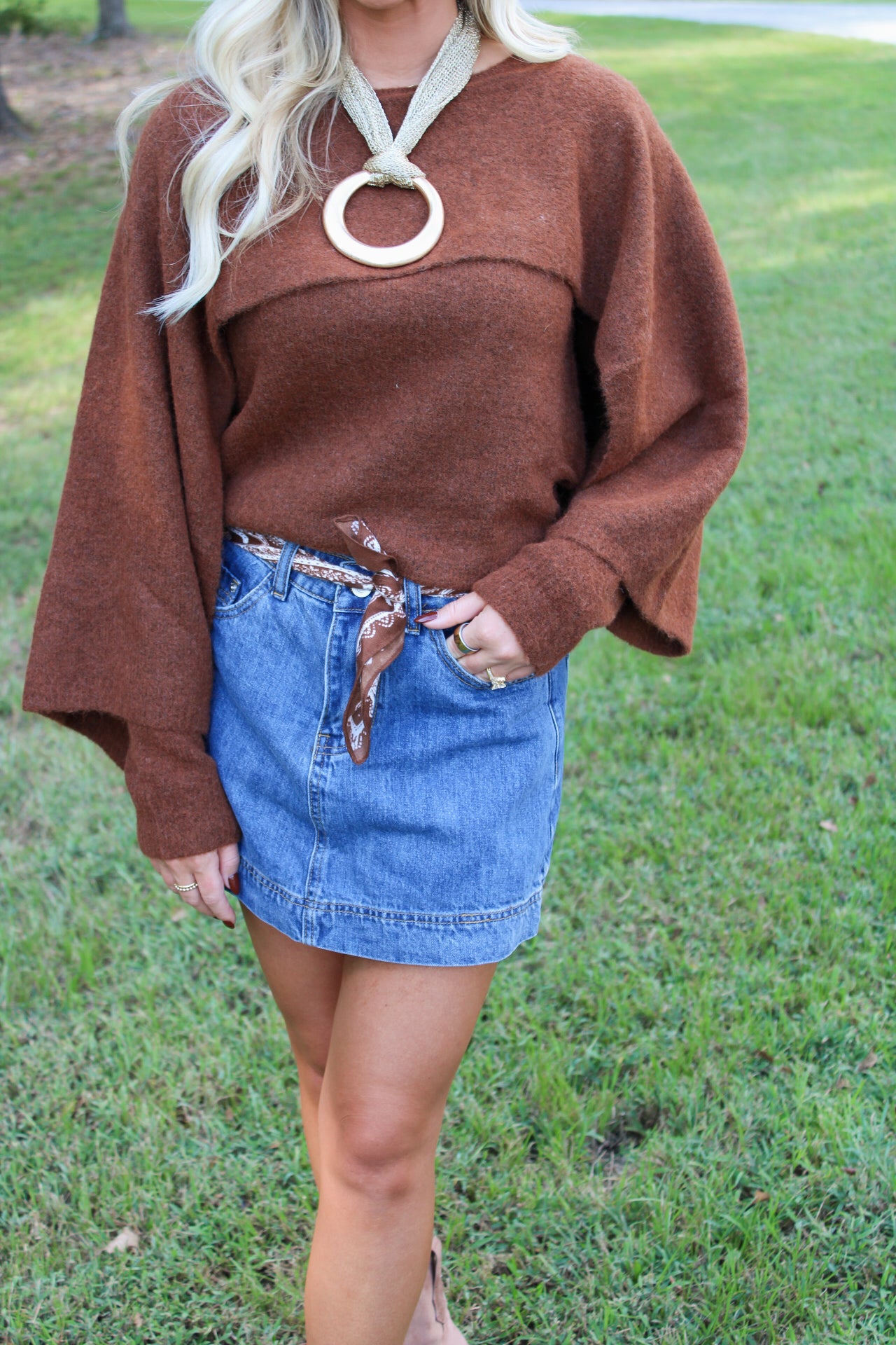 Layered Cape Sweater Top- Chocolate