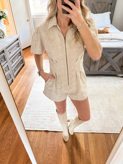 Twill Romper- Eggshell