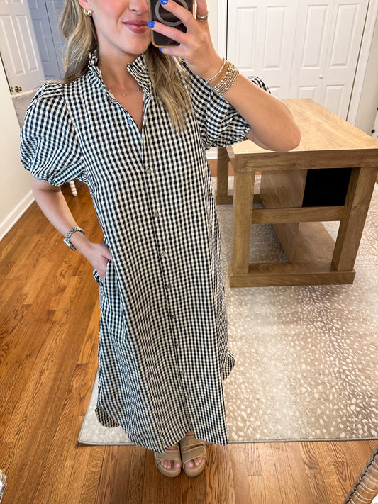 Gingham Midi Dress- Black