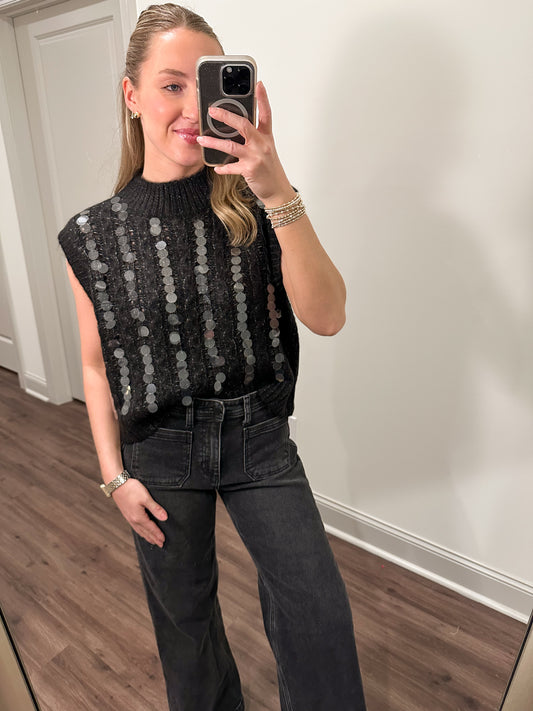 Kacey Sleeveless Sweater Top- Black