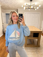 Sailboat Knit Sweater- Daisy Blue