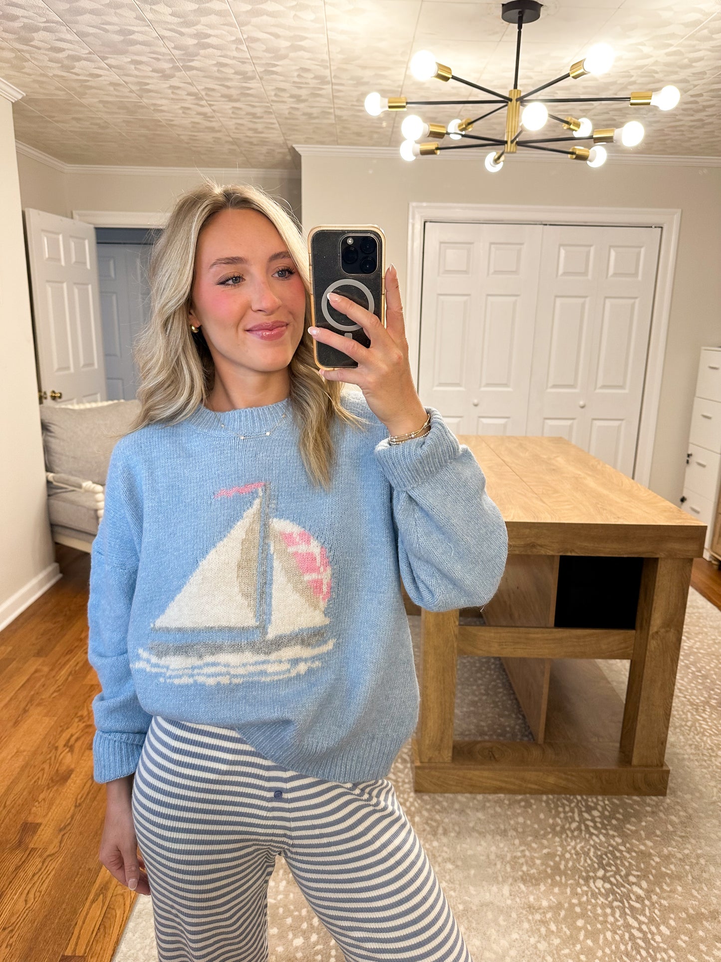 Sailboat Knit Sweater- Daisy Blue