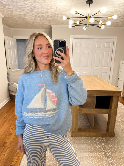 Sailboat Knit Sweater- Daisy Blue