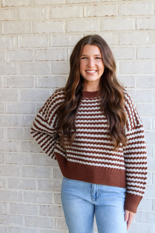 Ally Sweater- Blue/Brown