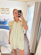 Nova Stripe Dress- Green/Cream