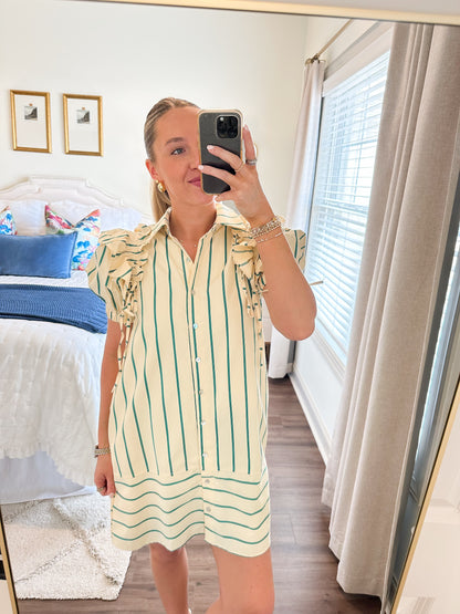 Nova Stripe Dress- Green/Cream
