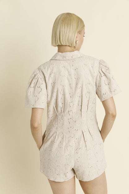 Twill Romper- Eggshell