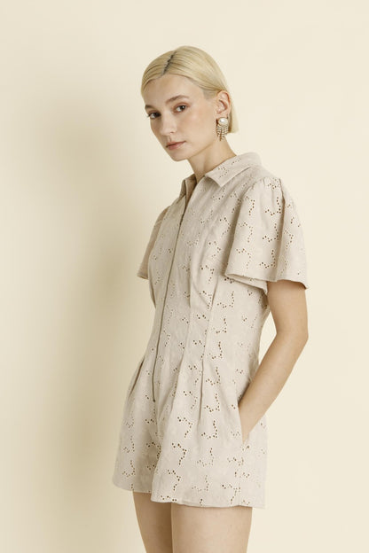 Twill Romper- Eggshell