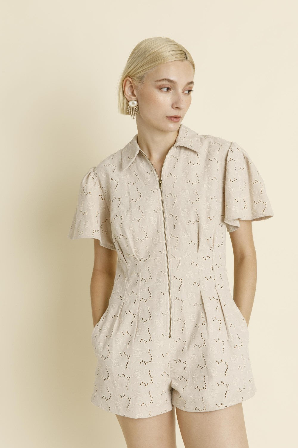 Twill Romper- Eggshell