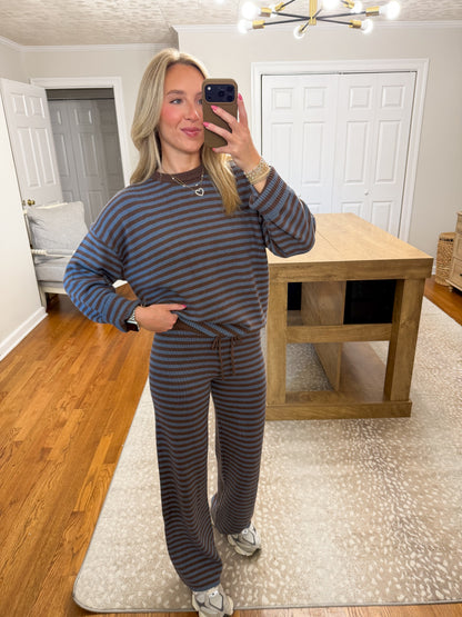 Morie Stripe Pants Set- Blue/Brown