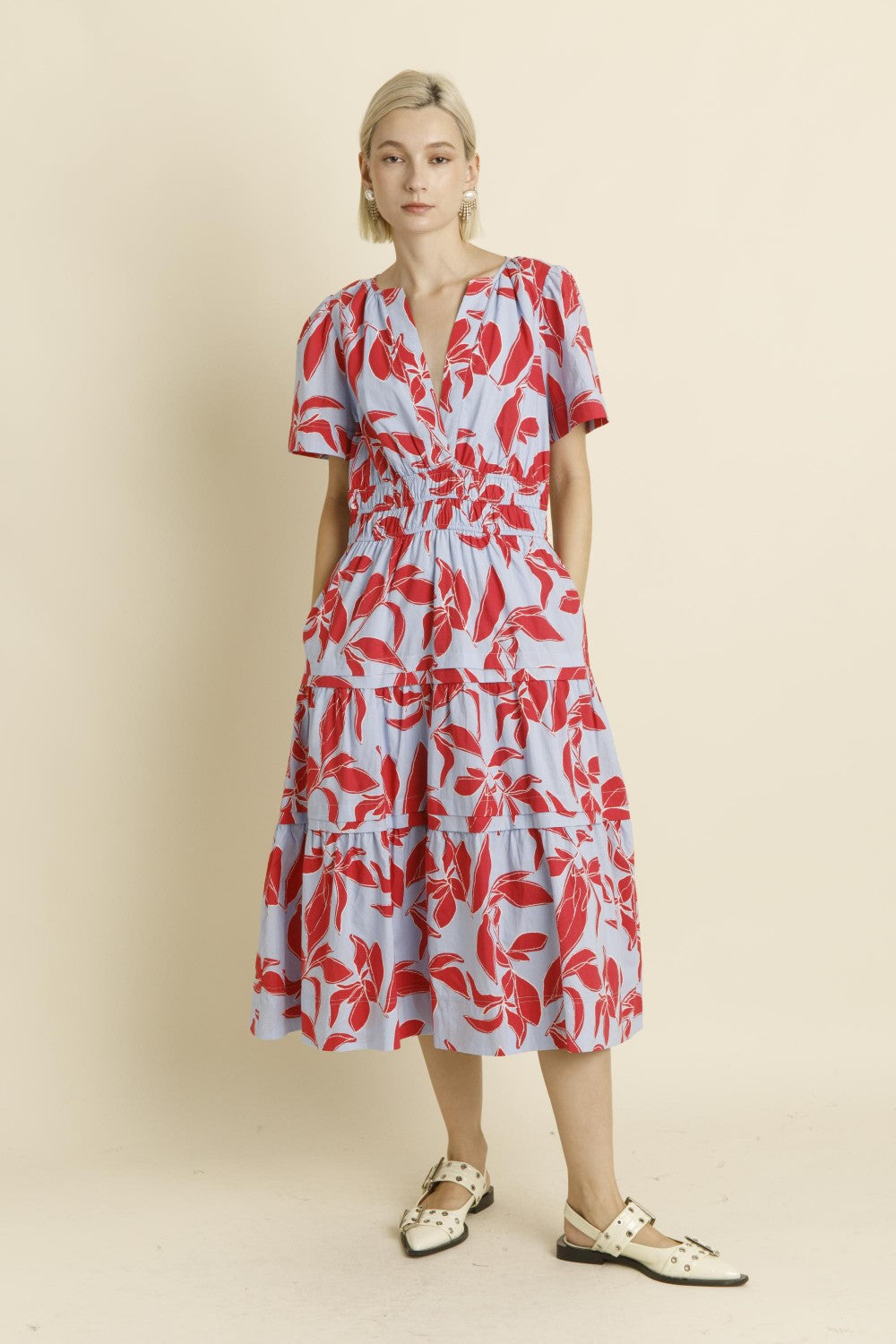Mia Midi Dress- Blue/Red