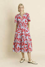 Mia Midi Dress- Blue/Red