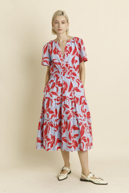 Mia Midi Dress- Blue/Red