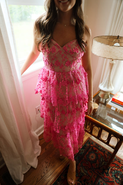 Crochet Layered Midi- Pink