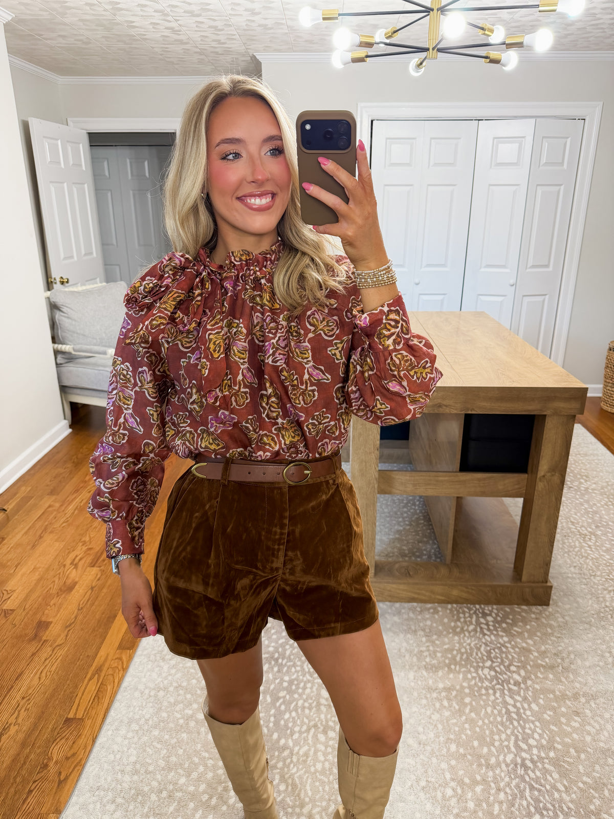 Vivi Ruffle Neck Top- Brick